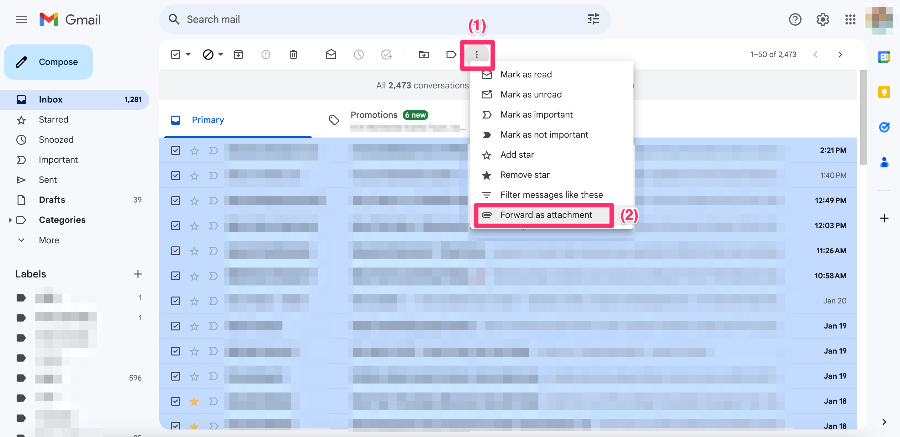 how to export selected-emails from gmail 2